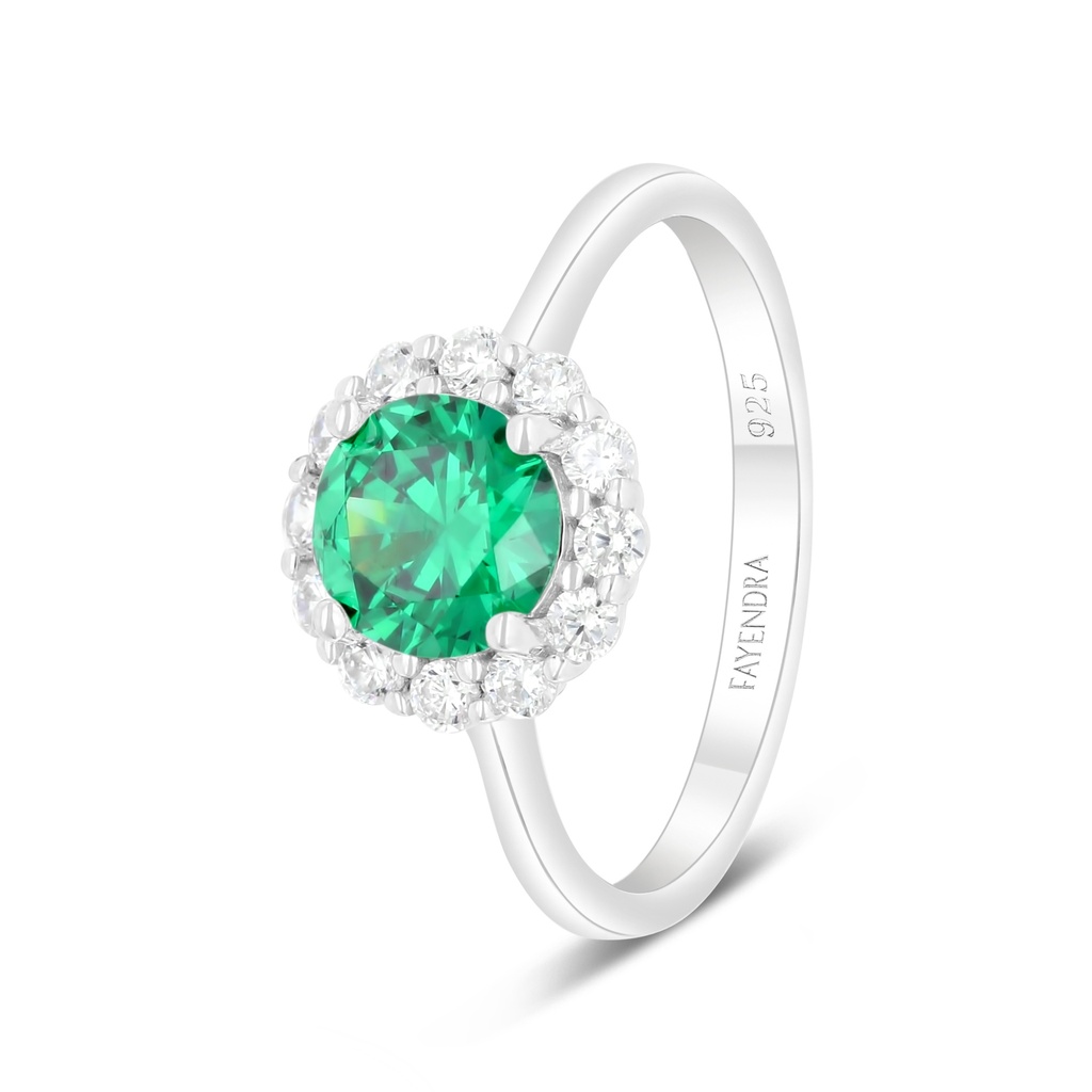 Sterling Silver 925 Ring Rhodium Plated Embedded With Emerald Zircon And White Zircon