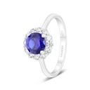 Sterling Silver 925 Ring Rhodium Plated Embedded With Sapphire Corundum And White Zircon