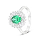 Sterling Silver 925 Ring Rhodium Plated Embedded With Emerald Zircon And White Zircon