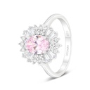 Sterling Silver 925 Ring Rhodium Plated Embedded With Pink Zircon And White Zircon