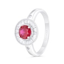 Sterling Silver 925 Ring  Rhodium Plated Embedded With Ruby Corundum And White Zircon