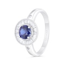 Sterling Silver 925 Ring Rhodium Plated Embedded With Sapphire Corundum And White Zircon