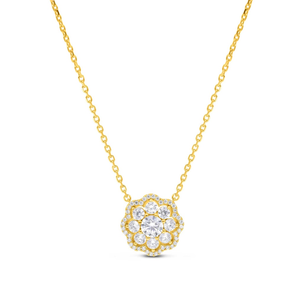 Sterling Silver 925 Necklace Gold Plated Embedded With White CZ