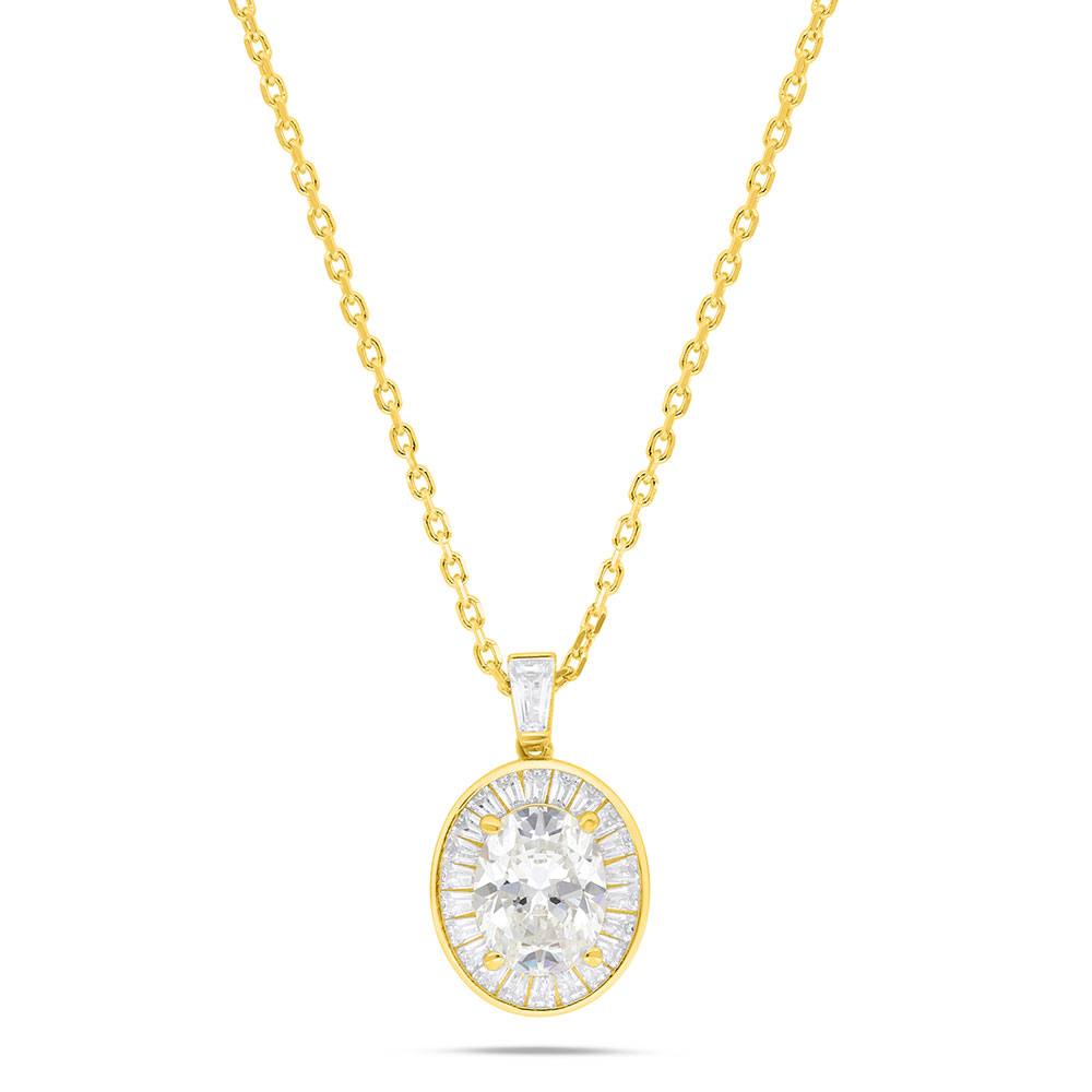 Sterling Silver 925 Necklace Gold Plated Embedded With Yellow Zircon And White Zircon