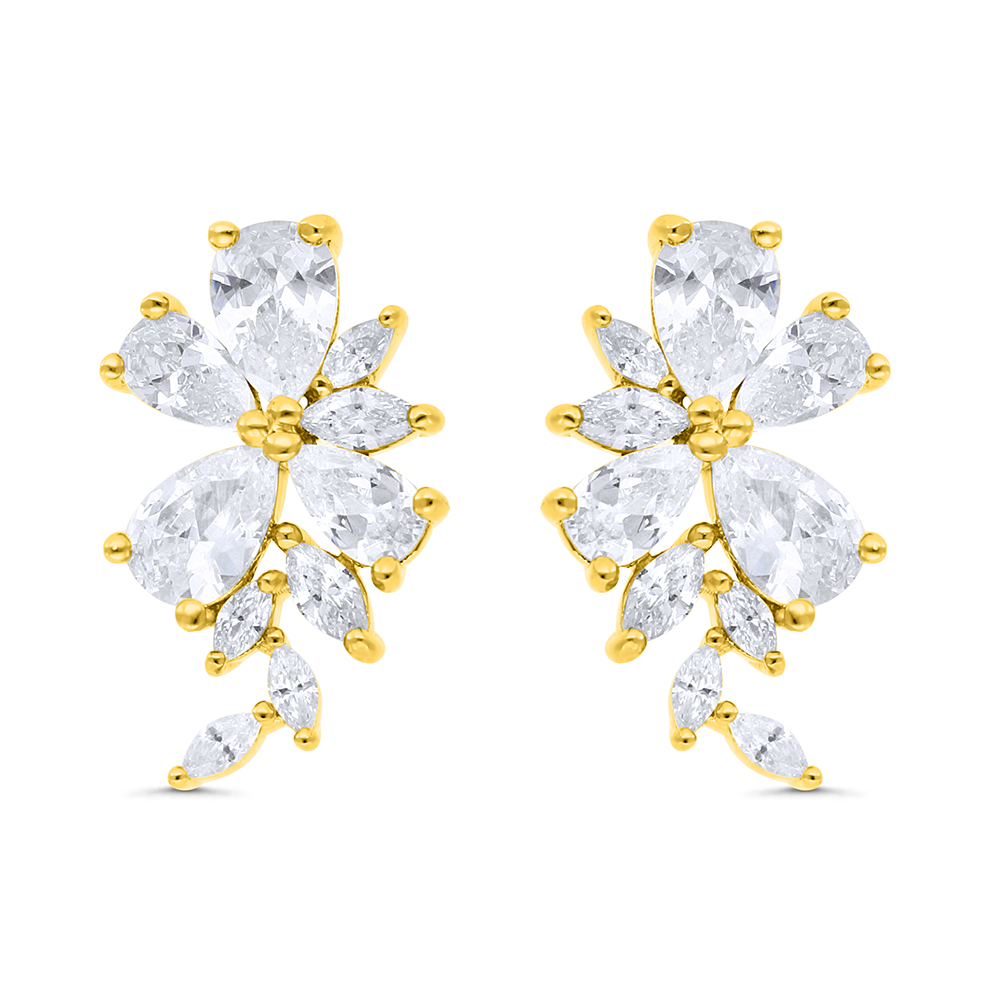 Sterling Silver 925 Earring Gold Plated Embedded With White Zircon