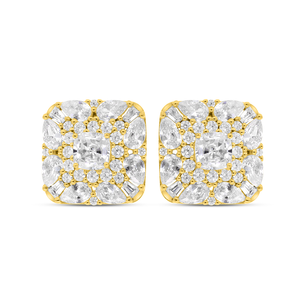 Sterling Silver 925 Earring Gold Plated Embedded With White Zircon