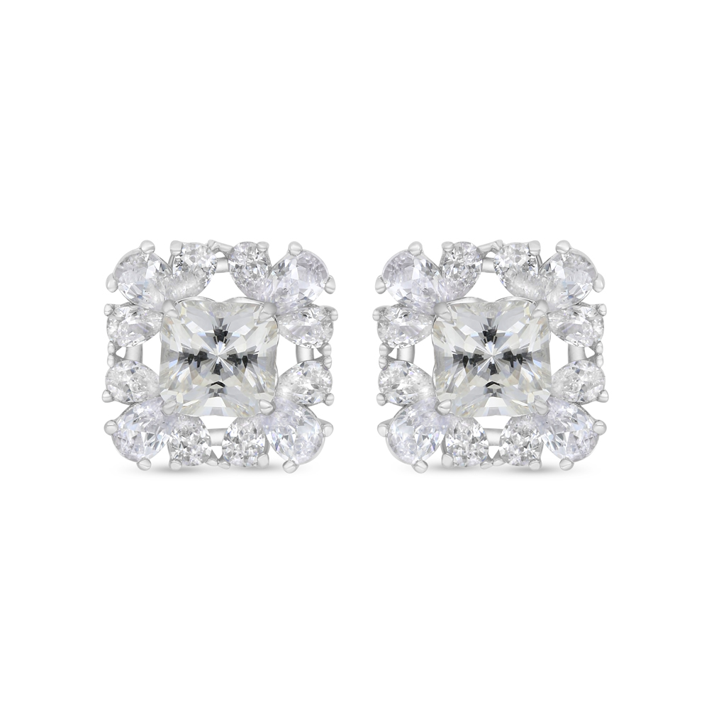 Sterling Silver 925 Earring Rhodium Plated Embedded With Yellow Zircon And White Zircon