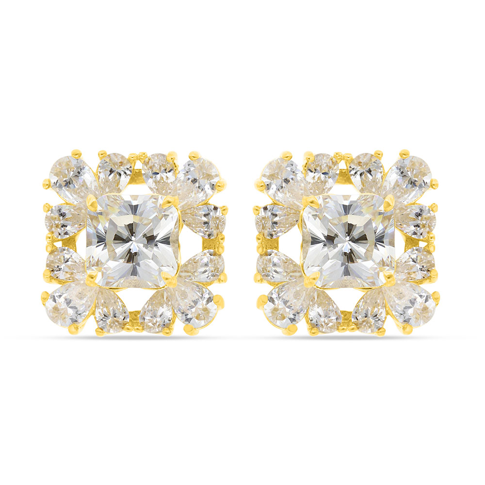 Sterling Silver 925 Earring Gold Plated Embedded With Yellow Zircon And White Zircon