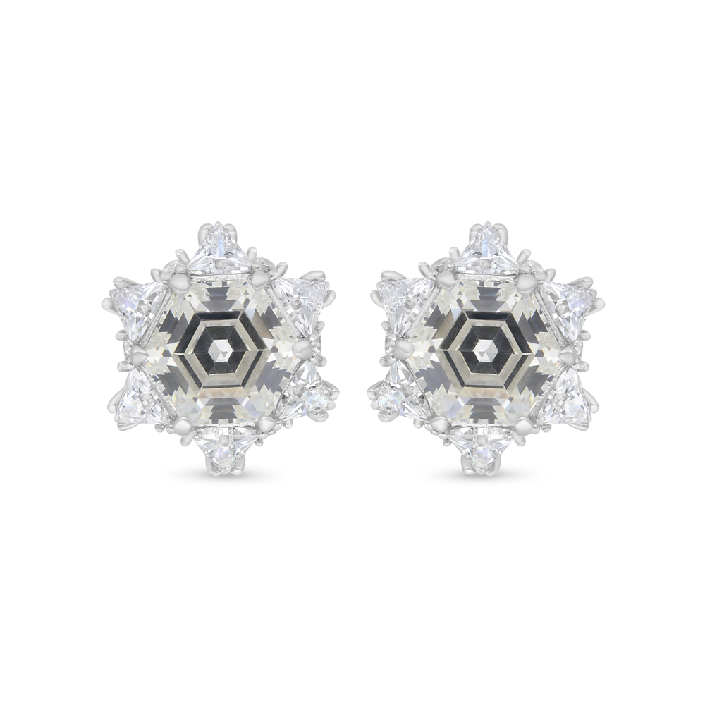 Sterling Silver 925 Earring Rhodium Plated Embedded With Yellow Zircon And White Zircon