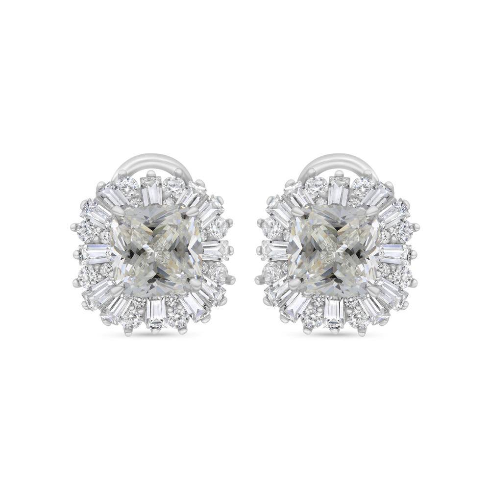 Sterling Silver 925 Earring Rhodium Plated Embedded With Yellow Zircon And White Zircon