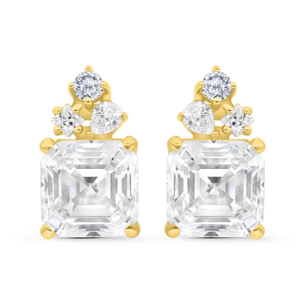 Sterling Silver 925 Earring Gold Plated Embedded With Yellow Zircon And White Zircon