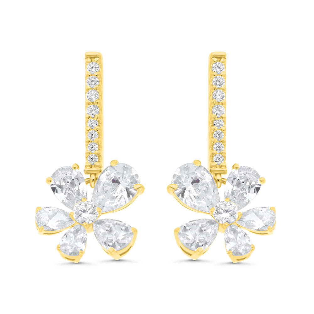 Sterling Silver 925 Earring Gold Plated Embedded With White Zircon