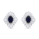 Sterling Silver 925 Earring Rhodium Plated Embedded With Sapphire Corundum And White Zircon