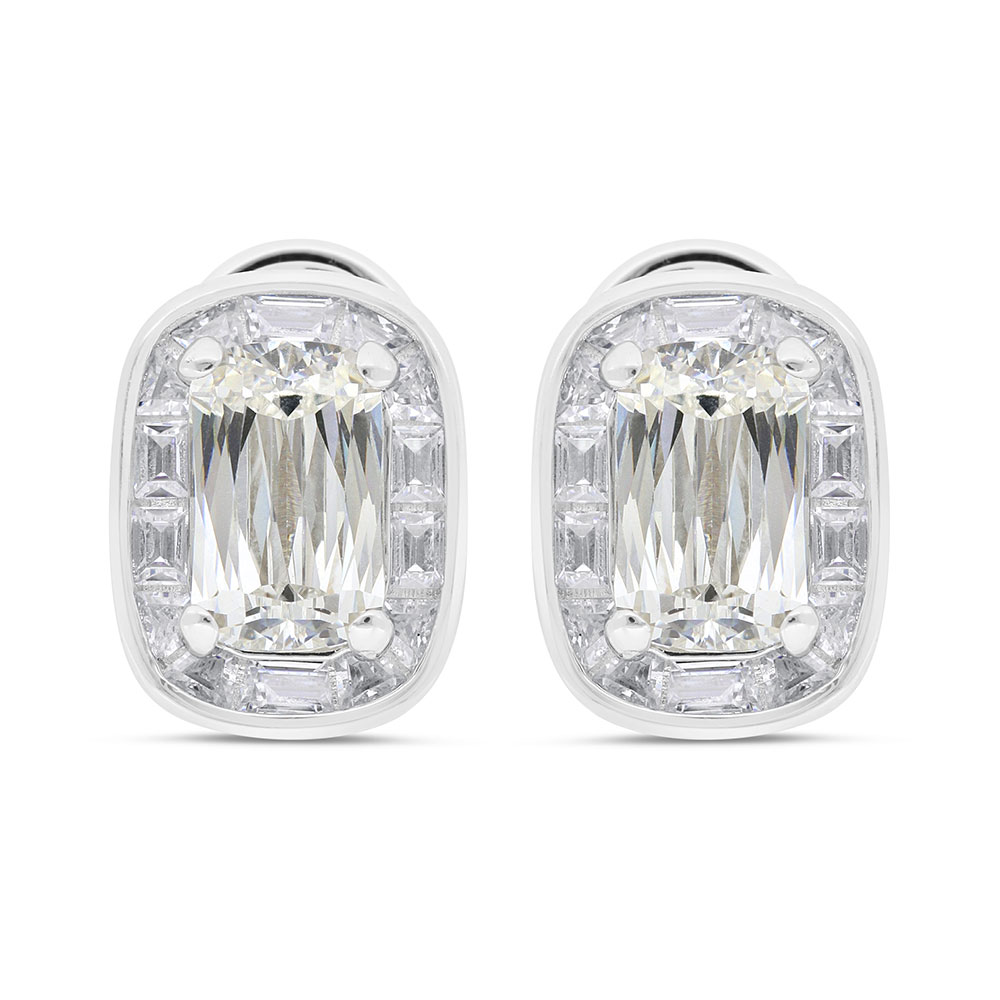 Sterling Silver 925 Earring Rhodium Plated Embedded With Yellow Zircon And White Zircon