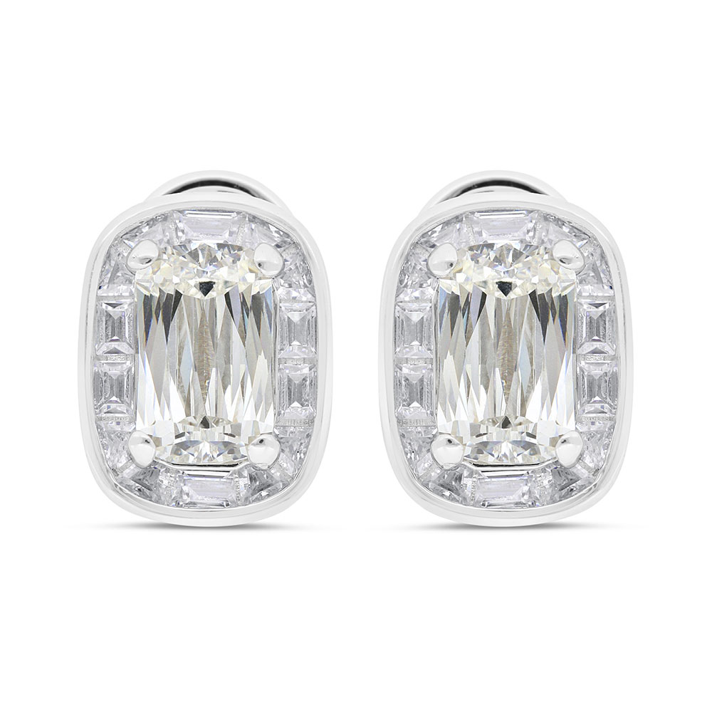 Sterling Silver 925 Earring Rhodium Plated Embedded With Yellow Zircon And White Zircon
