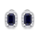 Sterling Silver 925 Earring Rhodium Plated Embedded With Sapphire Corundum And White Zircon