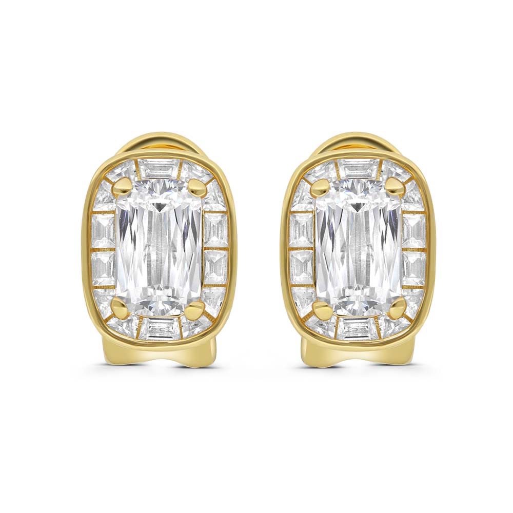 Sterling Silver 925 Earring Gold Plated Embedded With Yellow Zircon And White Zircon