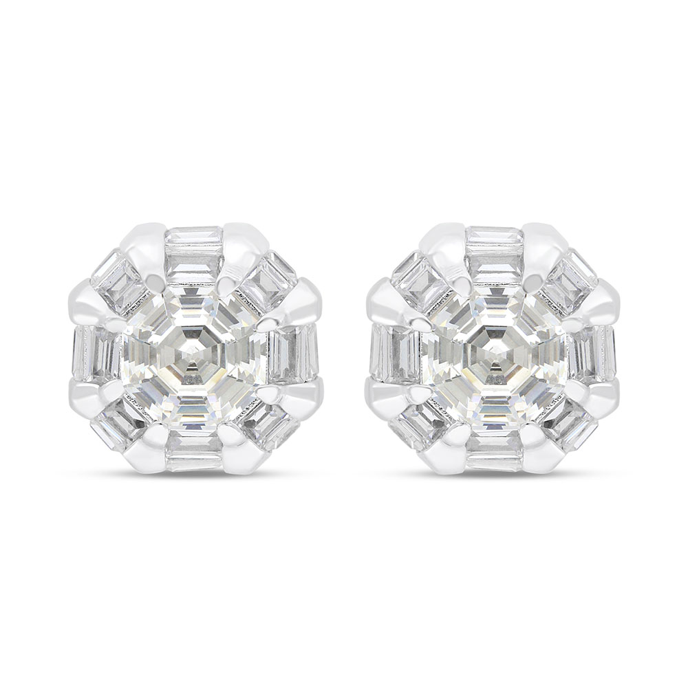 Sterling Silver 925 Earring Rhodium Plated Embedded With Yellow Zircon And White Zircon