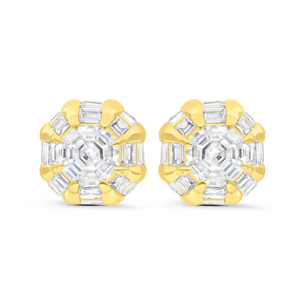 Sterling Silver 925 Earring Gold Plated Embedded With Yellow Zircon And White Zircon