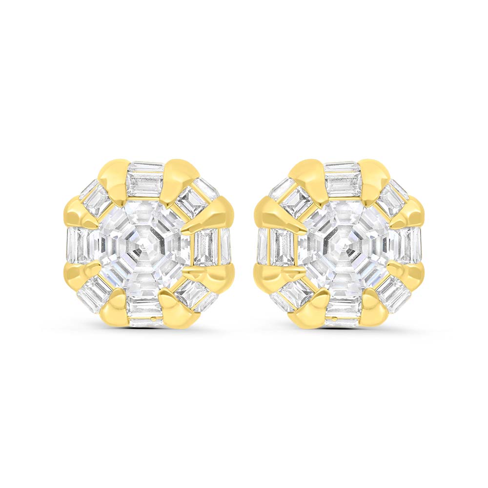 Sterling Silver 925 Earring Gold Plated Embedded With Yellow Zircon And White Zircon