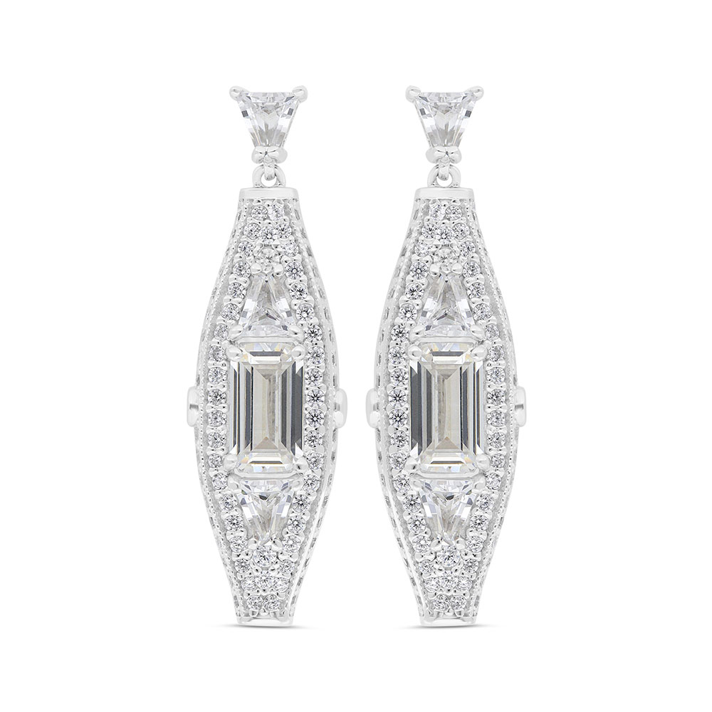 Sterling Silver 925 Earring Rhodium Plated Embedded With Yellow Zircon And White Zircon