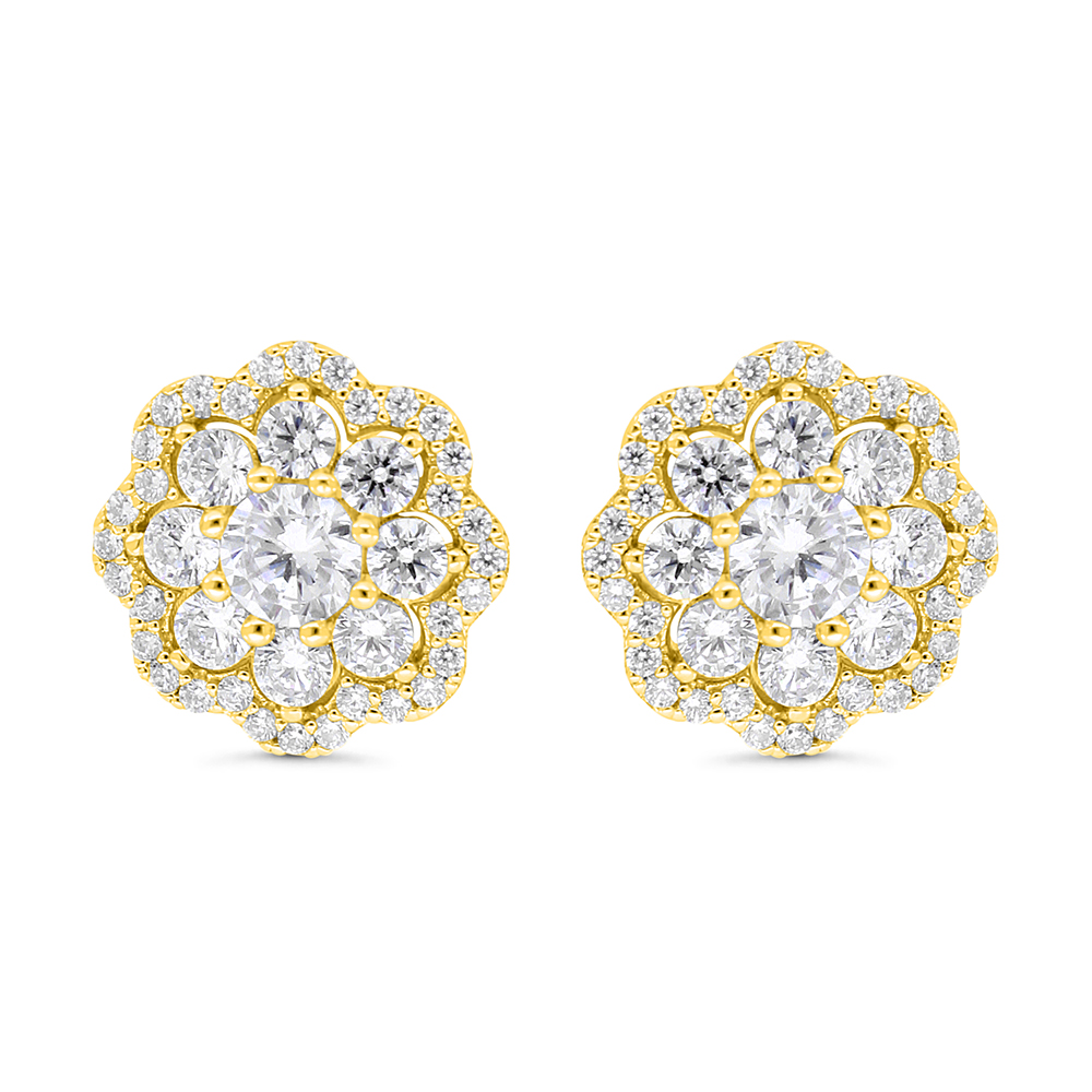 Sterling Silver 925 Earring Gold Plated Embedded With White CZ