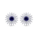 Sterling Silver 925 Earring Rhodium Plated Embedded With Sapphire Corundum And White Zircon