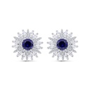 Sterling Silver 925 Earring Rhodium Plated Embedded With Sapphire Corundum And White Zircon