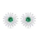 Sterling Silver 925 Earring Rhodium Plated Embedded With Emerald Zircon And White Zircon