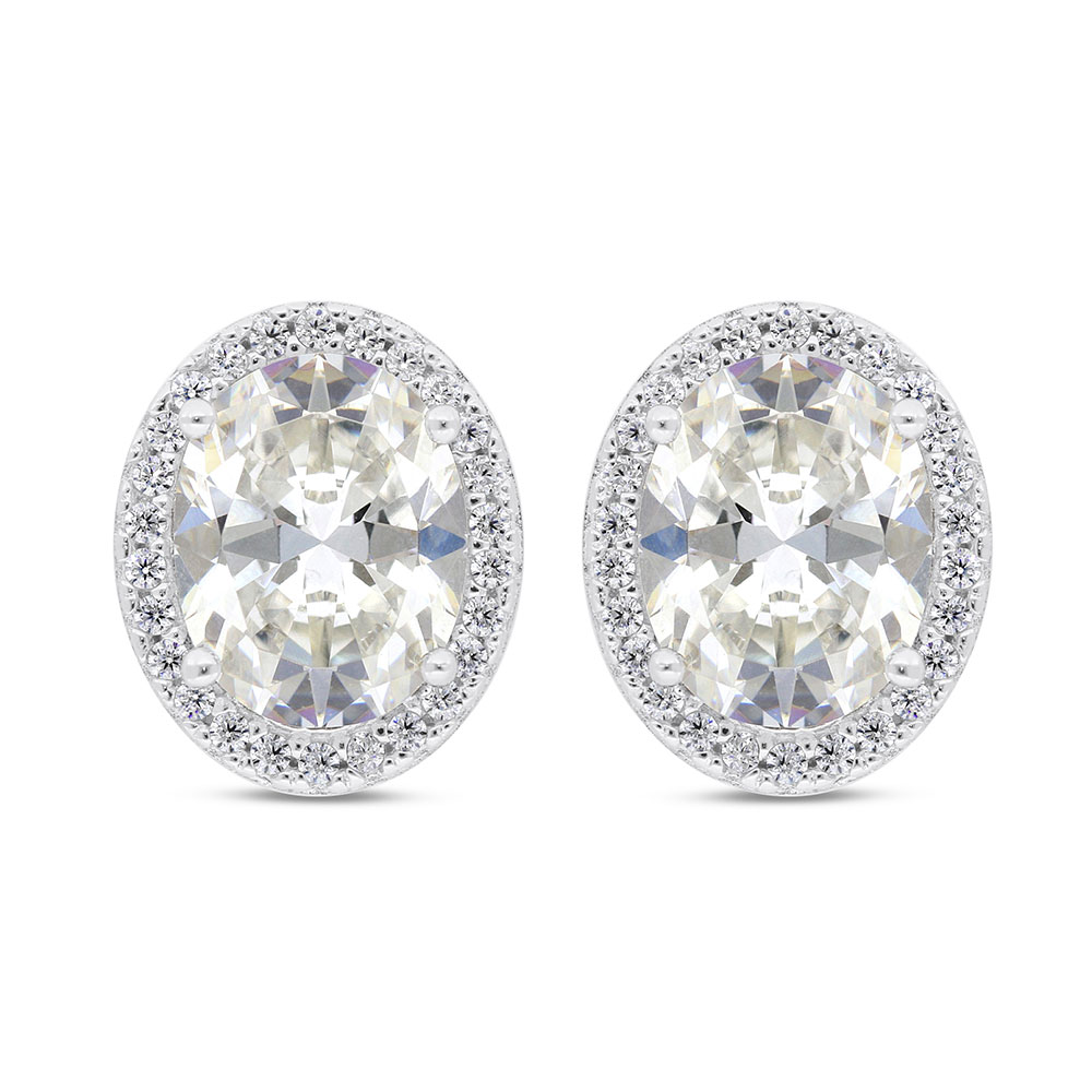 Sterling Silver 925 Earring Rhodium Plated Embedded With Yellow Zircon And White Zircon