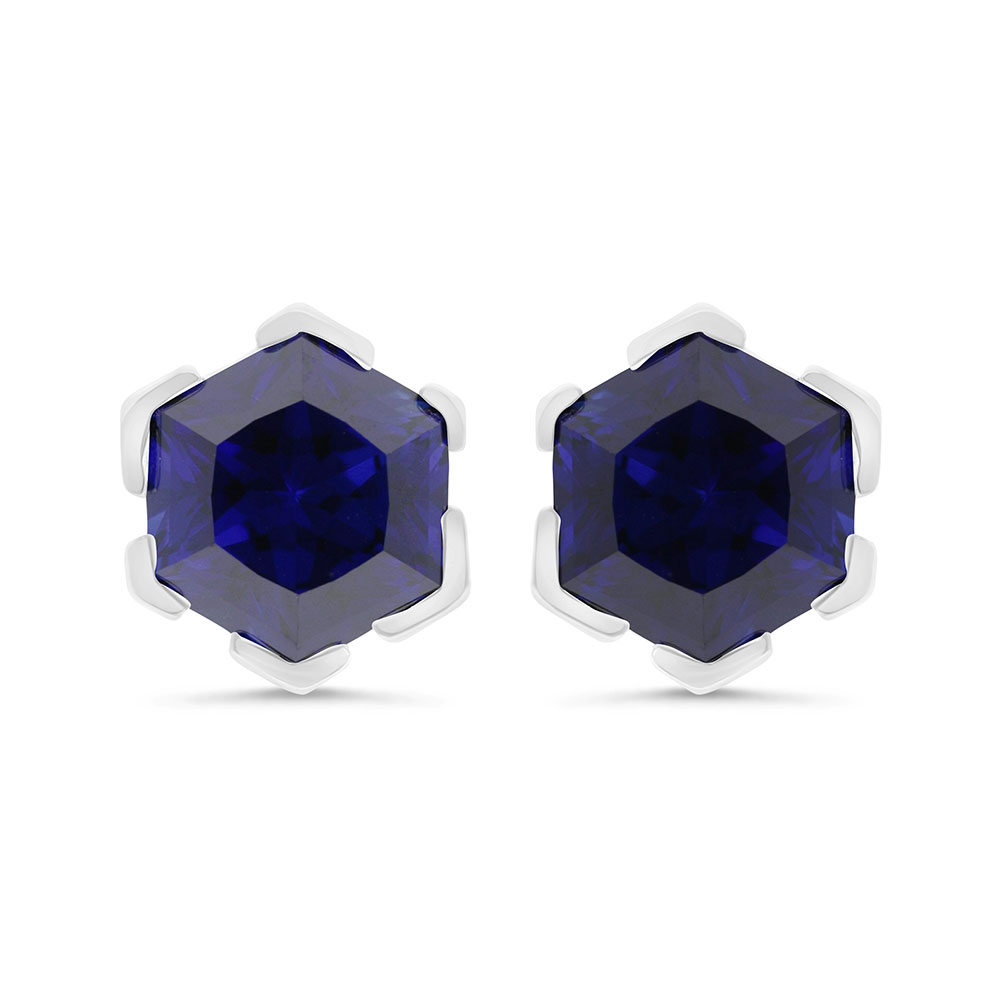 Sterling Silver 925 Earring Rhodium Plated Embedded With Sapphire Corundum 