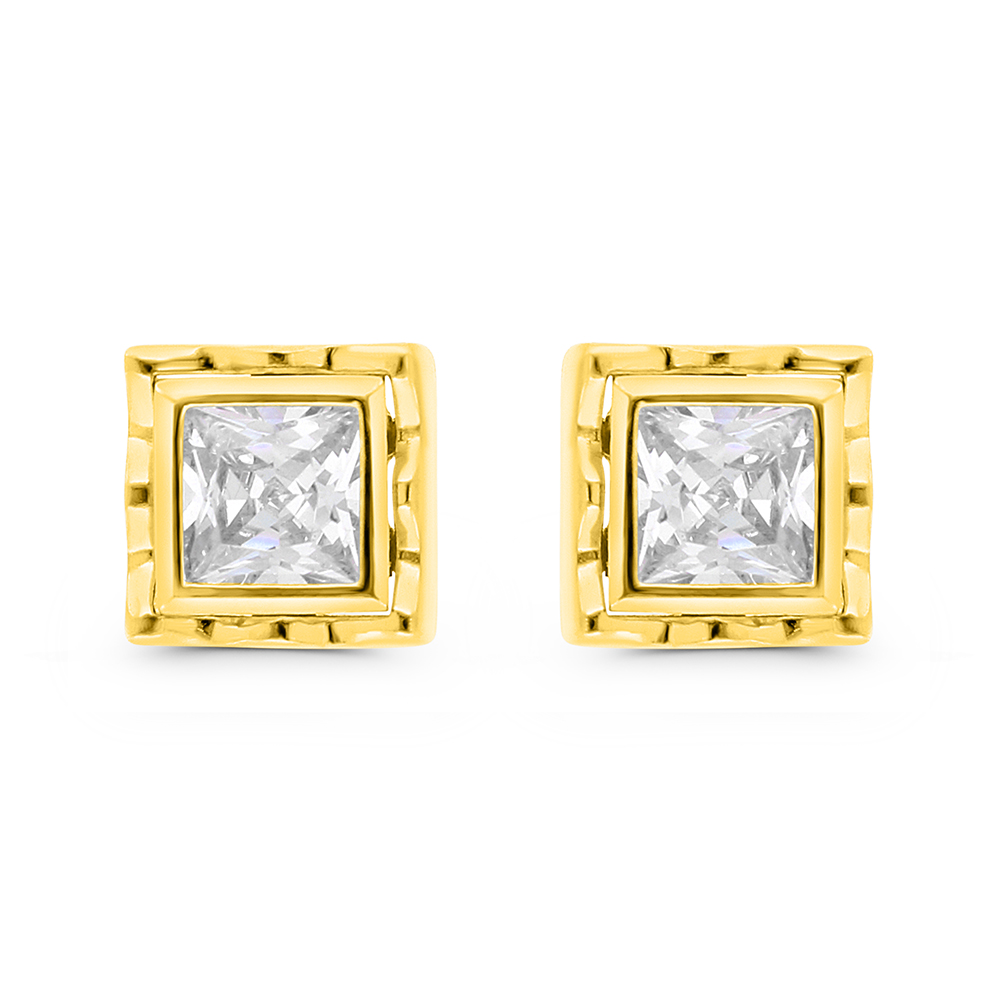 Sterling Silver 925 Earring Gold Plated Embedded With White CZ