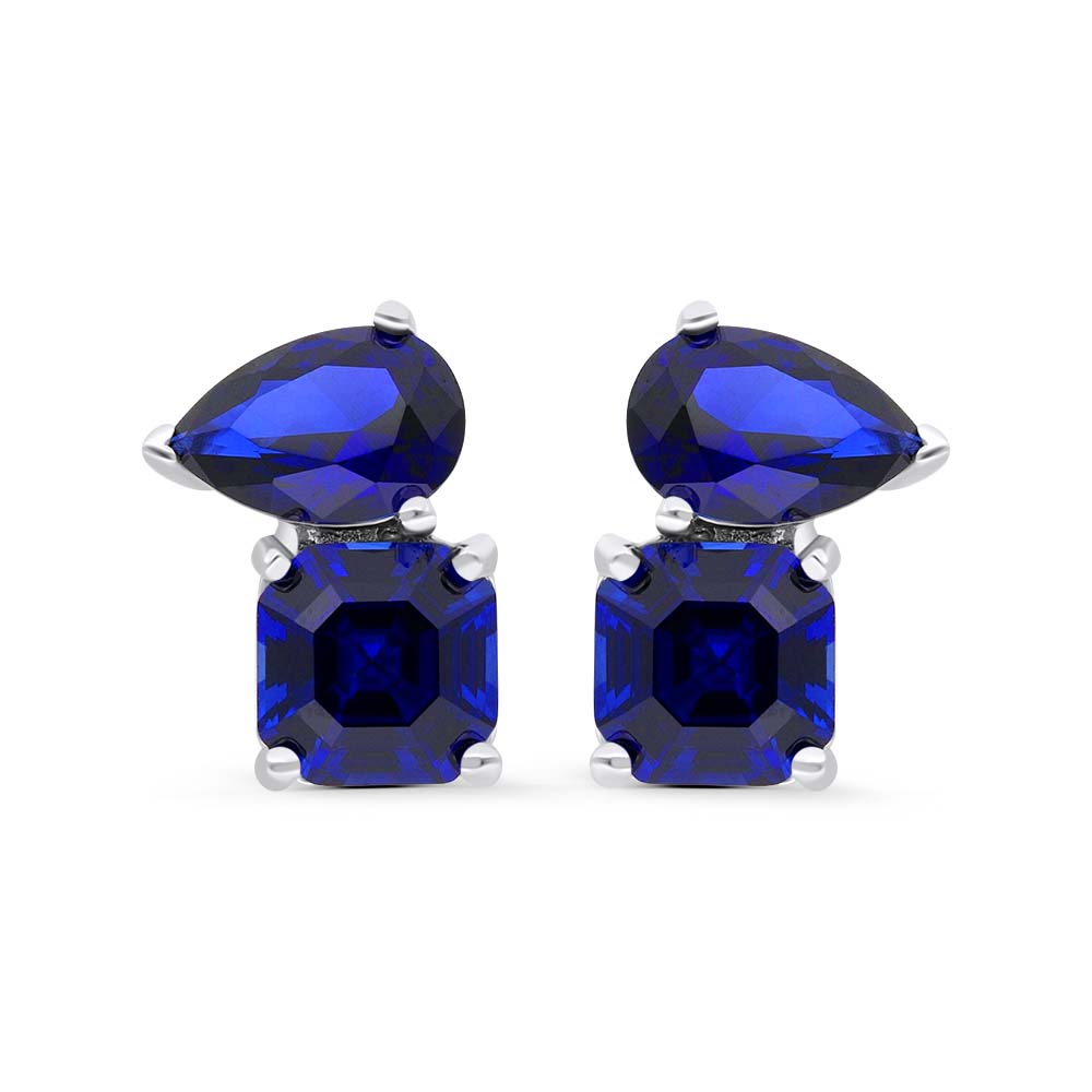 Sterling Silver 925 Earring Rhodium Plated Embedded With Sapphire Corundum And White Zircon