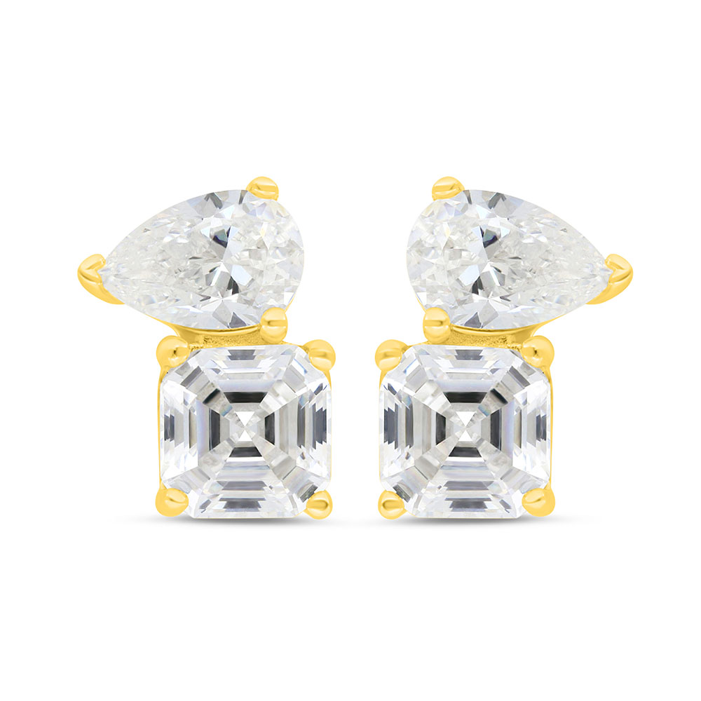 Sterling Silver 925 Earring Gold Plated Embedded With Yellow Zircon And White Zircon