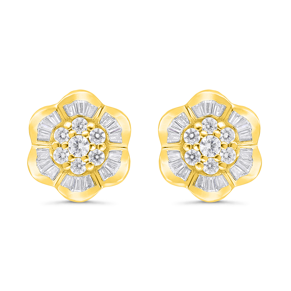 Sterling Silver 925 Earring Gold Plated Embedded With White CZ