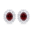 Sterling Silver 925 Earring Rhodium Plated Embedded With Ruby Corundum And White Zircon