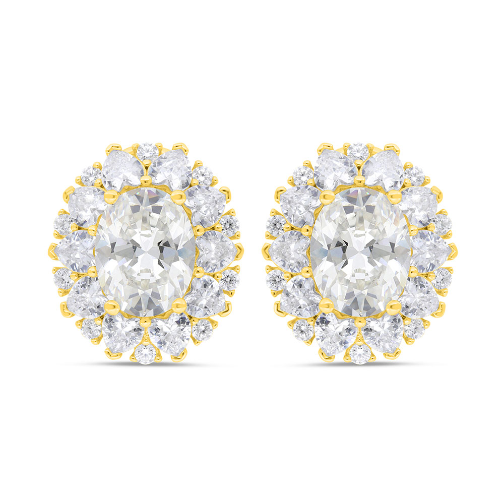 Sterling Silver 925 Earring Gold Plated Embedded With Yellow Zircon And White Zircon