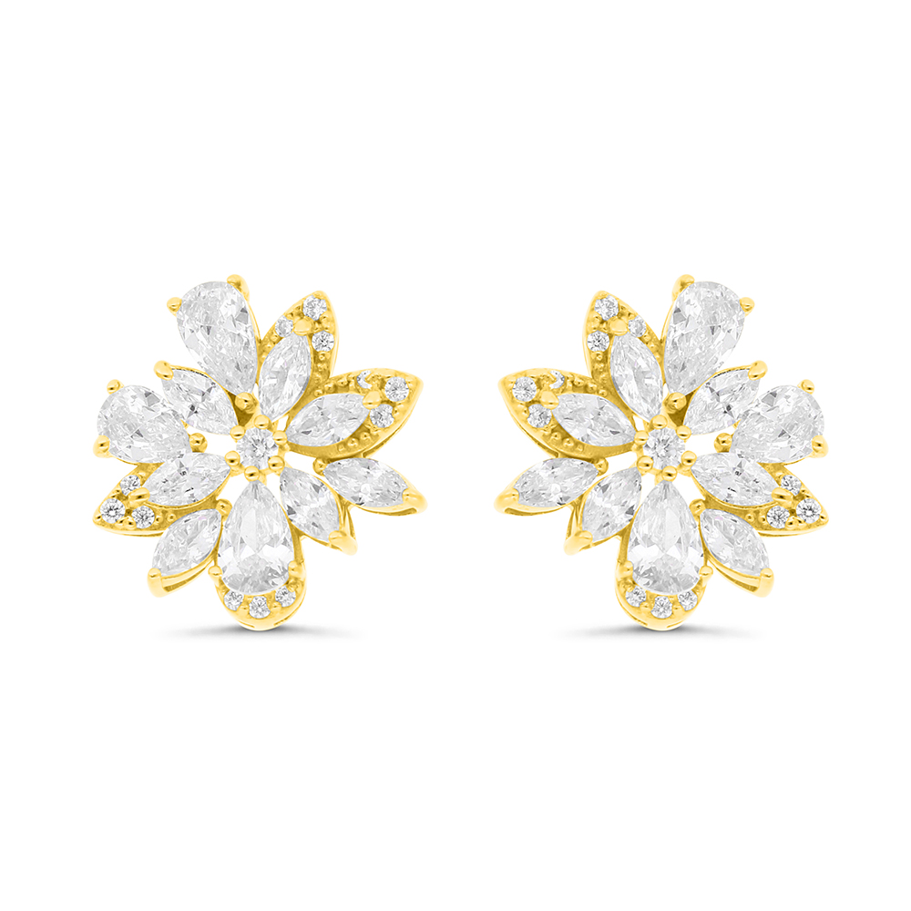 Sterling Silver 925 Earring Gold Plated Embedded With White Zircon