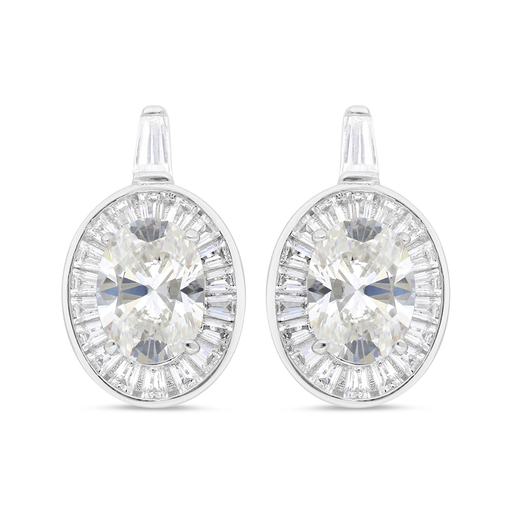 Sterling Silver 925 Earring Rhodium Plated Embedded With Yellow Zircon And White Zircon