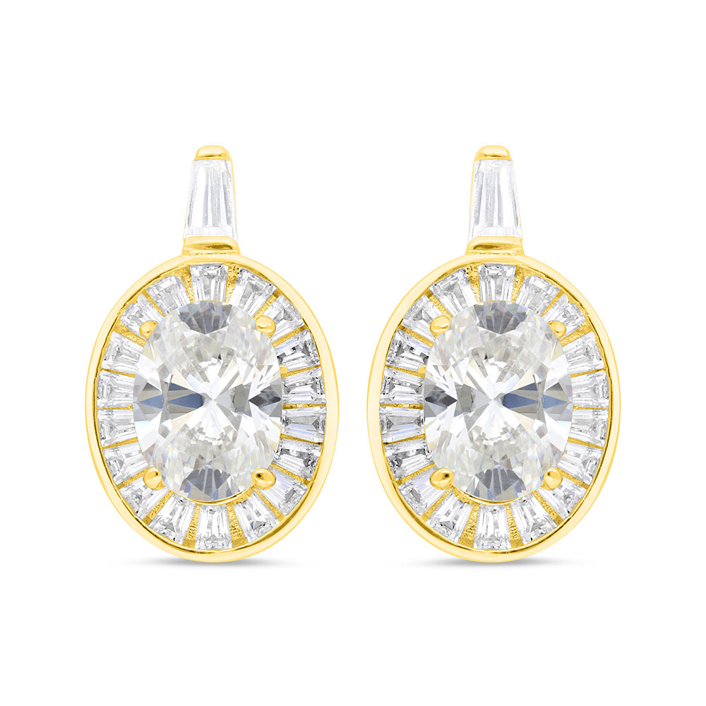 Sterling Silver 925 Earring Gold Plated Embedded With Yellow Zircon And White Zircon