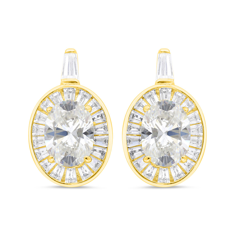 Sterling Silver 925 Earring Gold Plated Embedded With Yellow Zircon And White Zircon