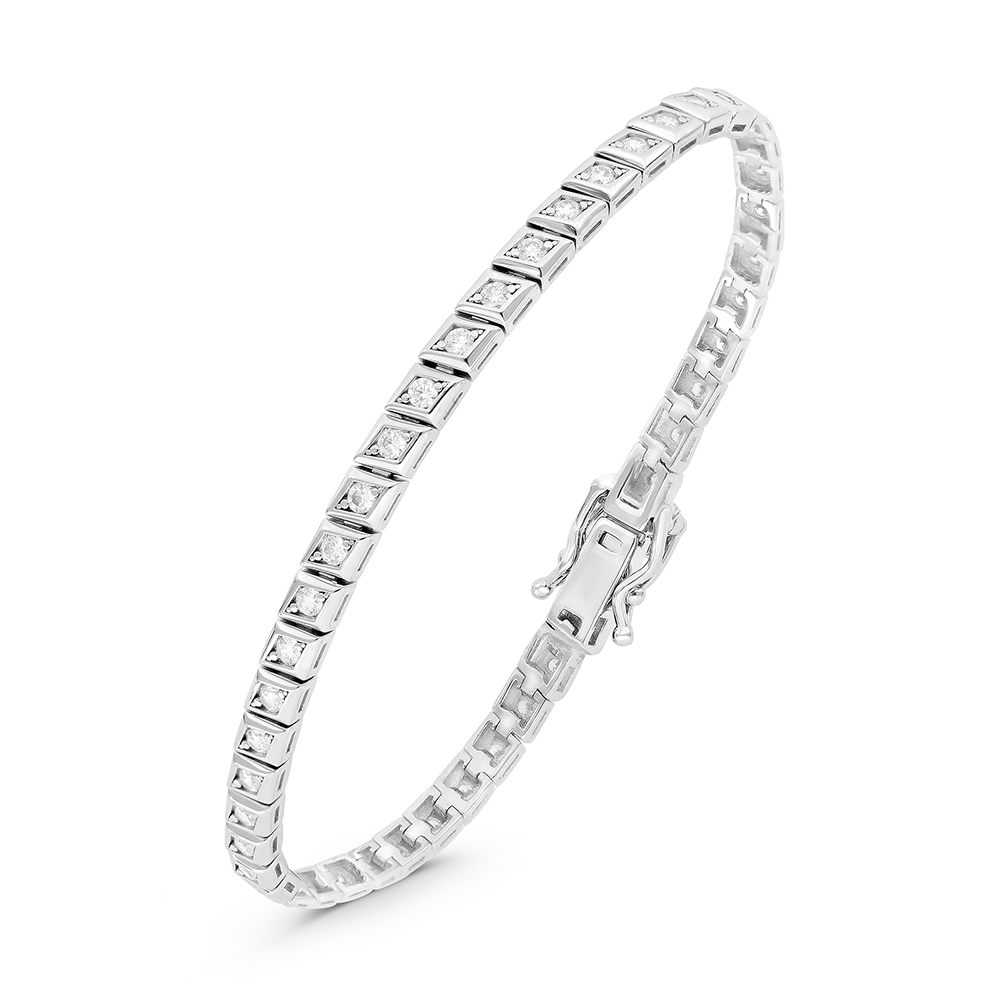 Sterling Silver 925 Bracelet Rhodium Plated Embedded With White CZ