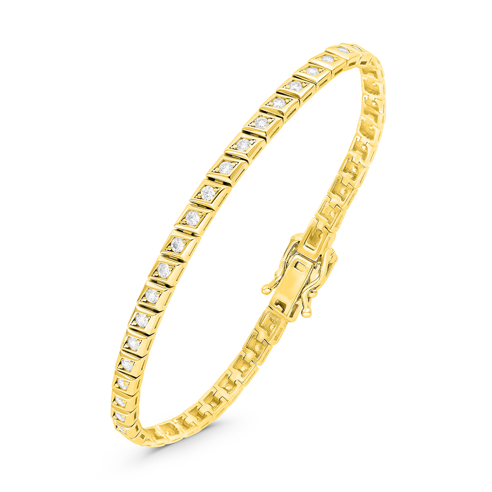 Sterling Silver 925 Bracelet Gold Plated Embedded With White CZ