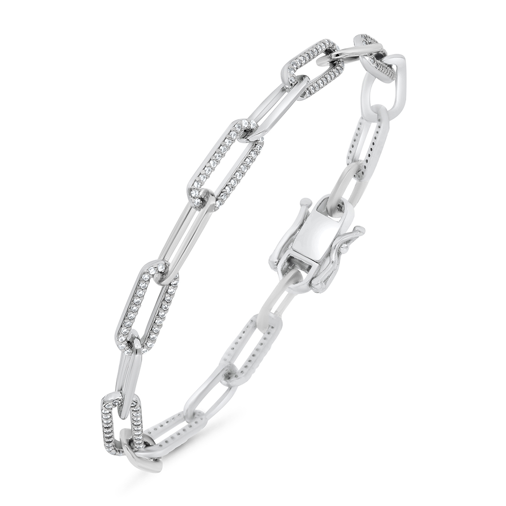 Sterling Silver 925 Bracelet Rhodium Plated Embedded With White CZ