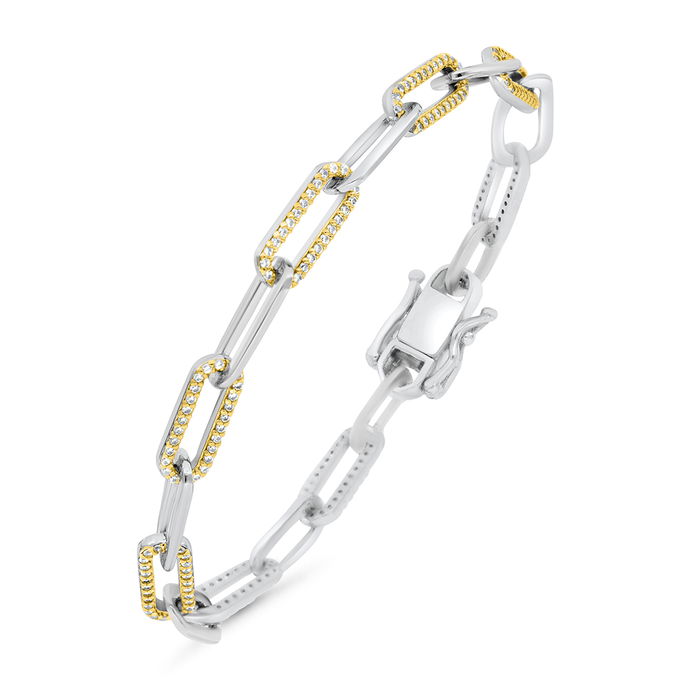 Sterling Silver 925 Bracelet Rhodium And Gold Plated And White CZ