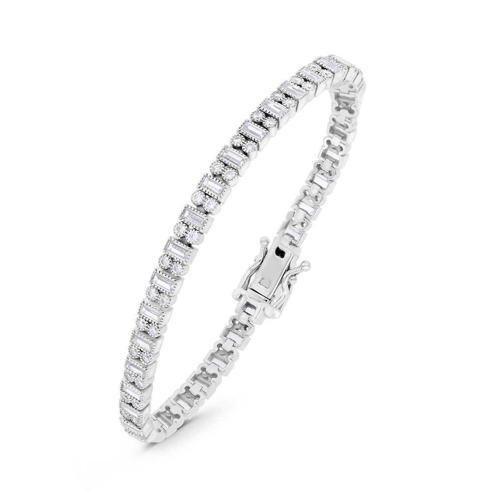 Sterling Silver 925 Bracelet Rhodium Plated Embedded With White CZ