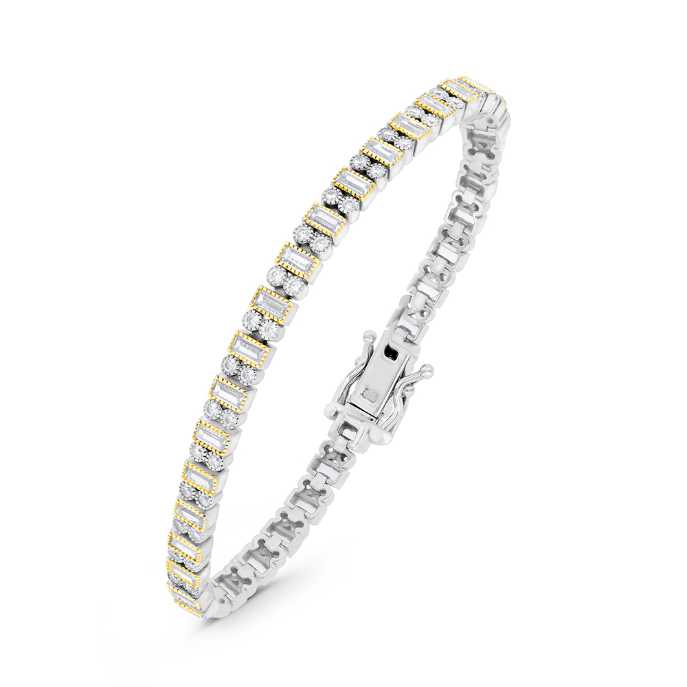 Sterling Silver 925 Bracelet Rhodium And Gold Plated And White CZ