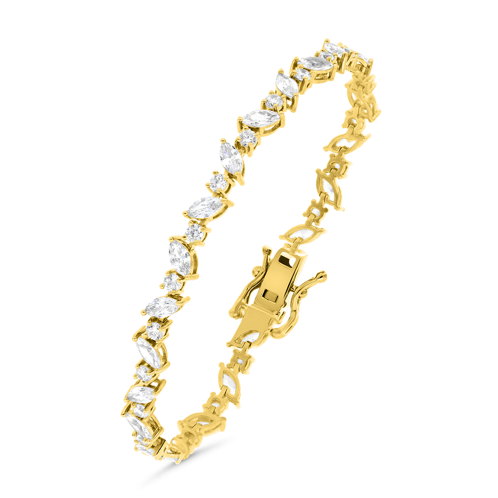 Sterling Silver 925 Bracelet Gold Plated Embedded With White CZ