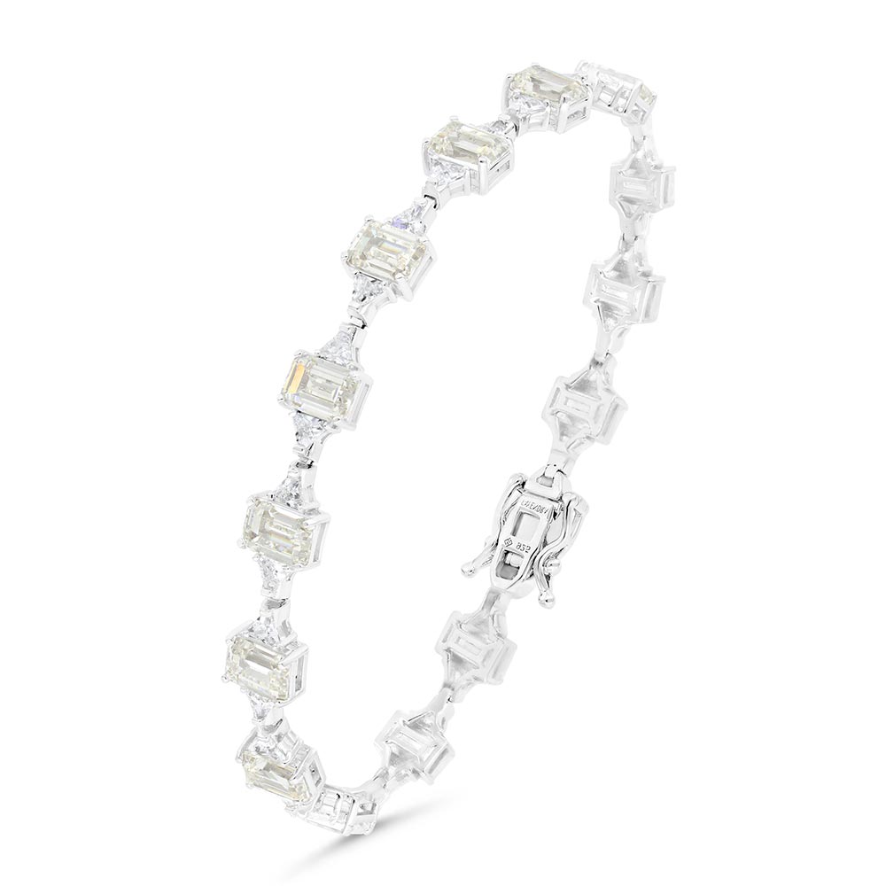 Sterling Silver 925 Bracelet Rhodium Plated Embedded With Yellow Zircon And White Zircon