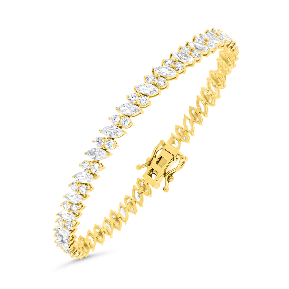 Sterling Silver 925 Bracelet Gold Plated Embedded With White CZ